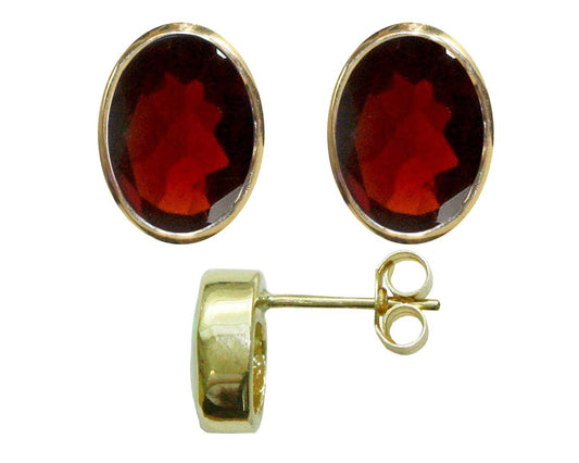 BJC® 9ct Yellow Gold Natural Almandine Garnet Oval Stud Earrings Studs Brand New