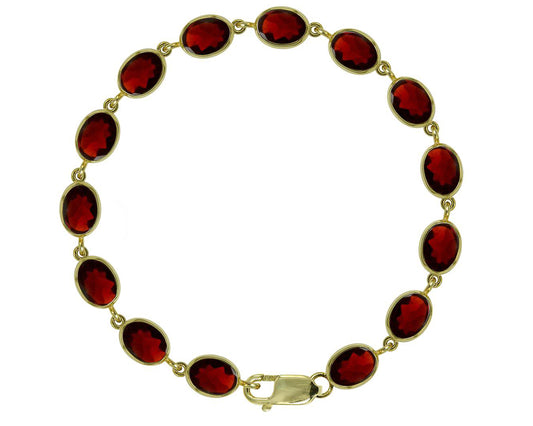 BJC® 9ct Yellow Gold Natural Garnet 21.00ct Oval Gemstone Tennis Bracelet 7.5"