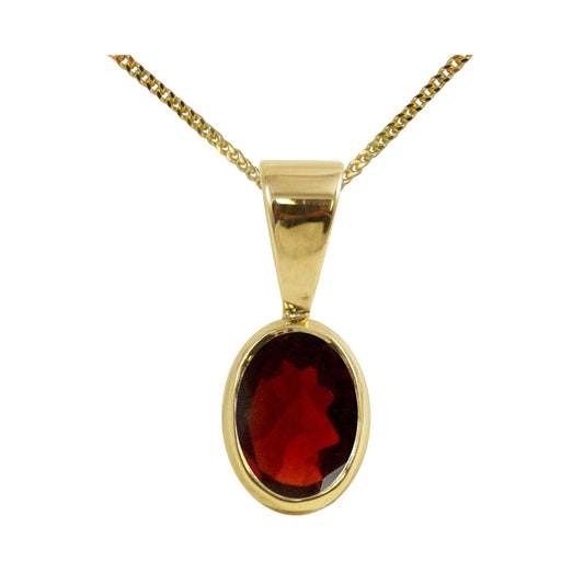 Natural Garnet Single Drop Oval Pendant & Necklace Available in White / Yellow / Rose Gold