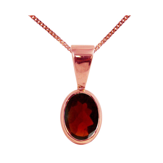 Natural Garnet Single Drop Oval Pendant & Necklace Available in White / Yellow / Rose Gold