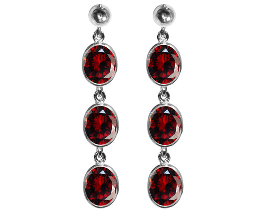 BJC® Sterling Silver Natural Garnet Oval Triple Drop Dangling Studs Earrings