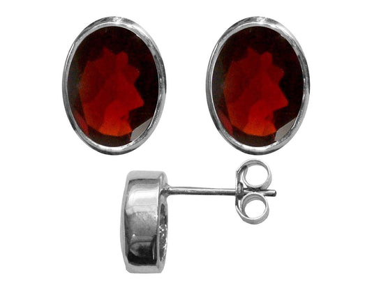 BJC® Sterling Silver Natural Garnet Oval Stud Earrings 3.00ct Studs Brand New