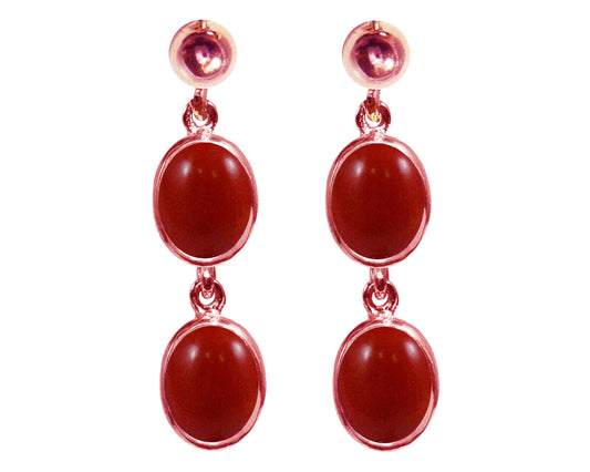 BJC® 9ct Rose Gold Natural Red Coral Oval Double Drop Dangling Studs Earrings