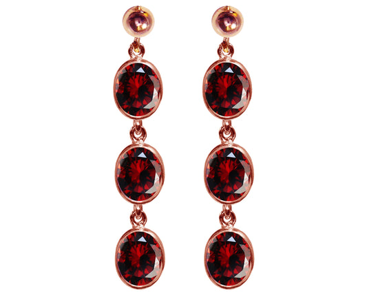 BJC® 9ct Rose Gold Natural Almandine Garnet Triple Drop Dangling Studs Earrings
