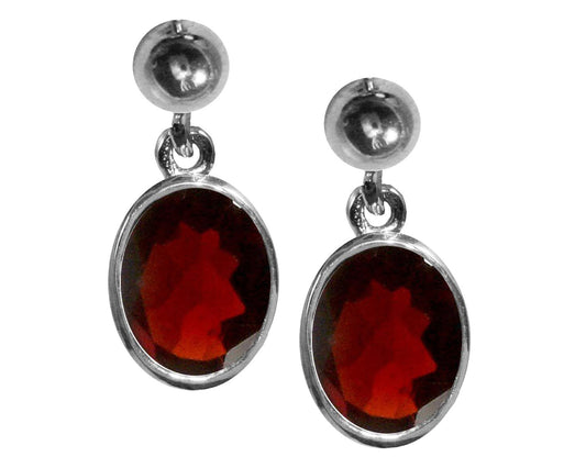 BJC® Sterling Silver Natural Garnet Oval Single Drop Dangling Studs Earrings