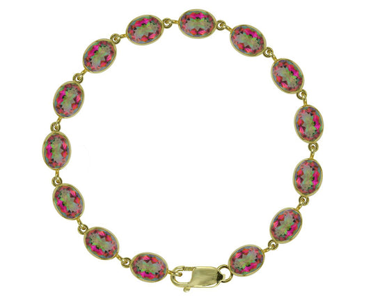 BJC® 9ct Yellow Gold Natural Mystic Topaz 21.00ct Oval Gemstone Tennis Bracelet