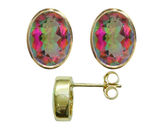 BJC® 9ct Yellow Gold Natural Mystic Topaz Oval Stud Earrings 3.00ct Studs