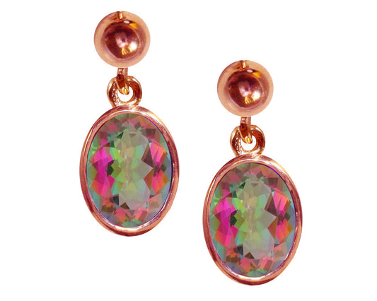 BJC® 9ct Rose Gold Mystic Topaz Oval Single Drop Dangling Studs Earrings