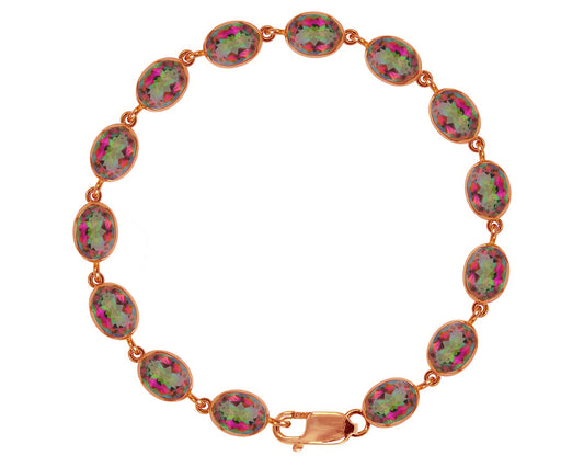 BJC® 9ct Rose Gold Natural Mystic Topaz 21.00ct Oval Gemstone Tennis Bracelet