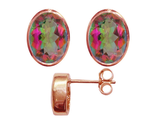 BJC® 9ct Rose Gold Natural Mystic Topaz Oval Stud Earrings 3.00ct Studs