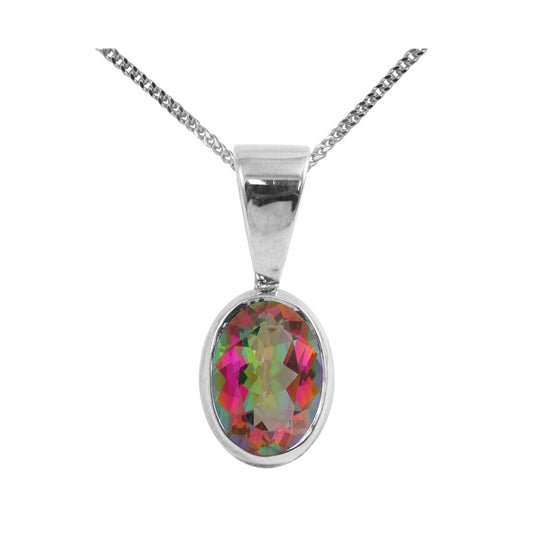 BJC® Sterling Silver Natural Mystic Topaz Single Drop Oval Pendant & Necklace