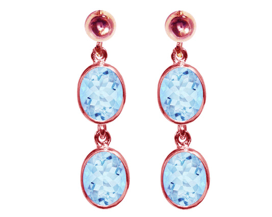 BJC® 9ct Rose Gold Natural Blue Topaz Oval Double Drop Dangling Studs Earrings