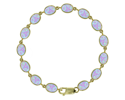 BJC® 9ct Yellow Gold Fiery White Opal 21.00ct Oval Gemstone Tennis Bracelet 7.5"