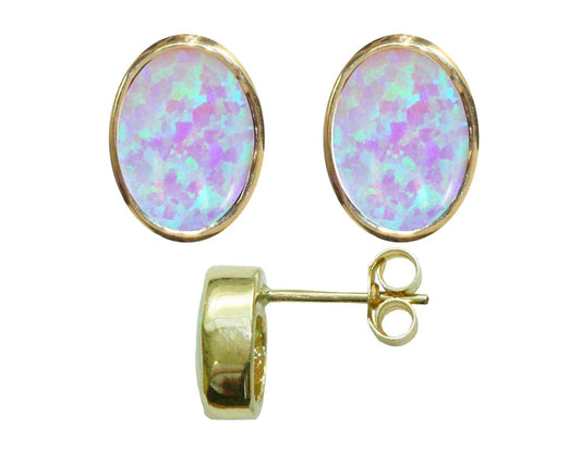 BJC® 9ct Yellow Gold Fiery White Opal Oval Stud Earrings 3.00ct Studs Brand New