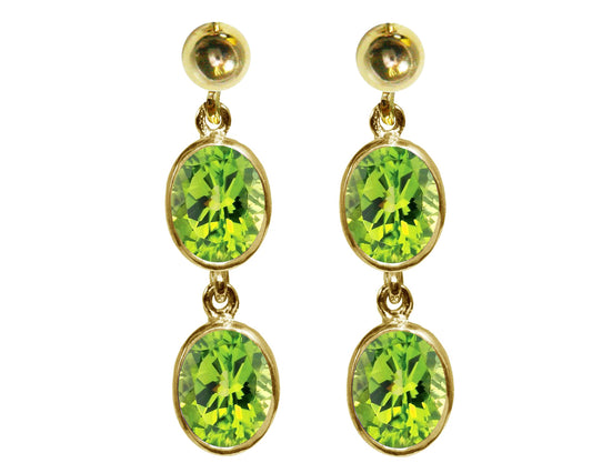 BJC® 9ct Yellow Gold Natural Peridot Oval Double Drop Dangling Studs Earrings