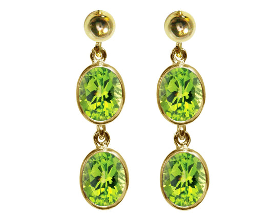 BJC® 9ct Yellow Gold Natural Peridot Oval Double Drop Dangling Studs Earrings