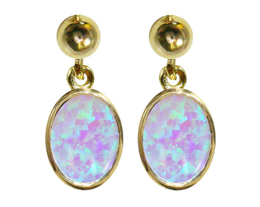 BJC® 9ct Yellow Gold Fiery White Opal Oval Single Drop Dangling Studs Earrings