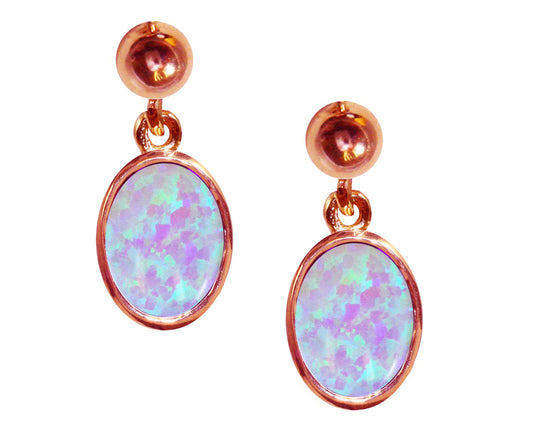 BJC® 9ct Rose Gold Fiery White Opal Oval Single Drop Dangling Studs Earrings