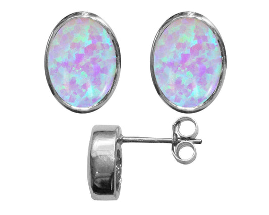BJC® Sterling Silver 925 Cultured Opal Oval Stud Earrings 3.00ct Studs Brand New
