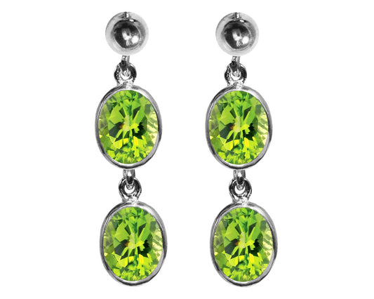 BJC® Sterling Silver Natural Peridot Oval Double Drop Dangling Studs Earrings