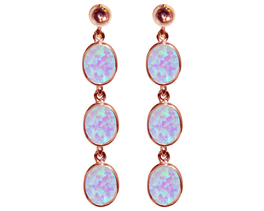 BJC® 9ct Rose Gold Fiery White Opal Oval Triple Drop Dangling Studs Earrings