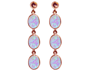 BJC® 9ct Rose Gold Fiery White Opal Oval Triple Drop Dangling Studs Earrings