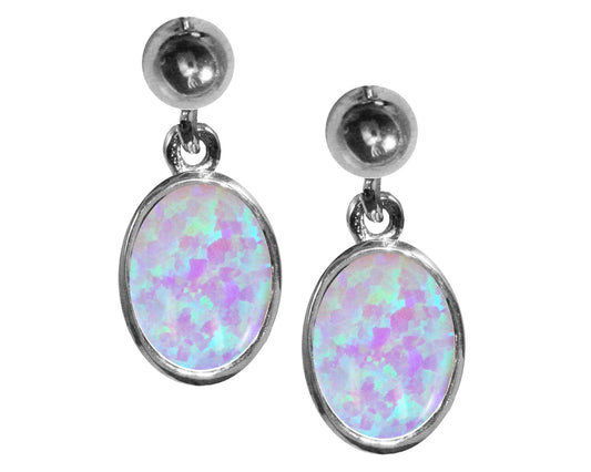 BJC® Sterling Silver Fiery White Opal Oval Single Drop Dangling Studs Earrings