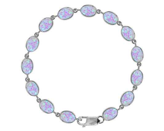 BJC® 9ct White Gold Fiery White Opal 21.00ct Oval Gemstone Tennis Bracelet 7.5"