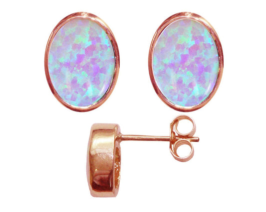 BJC® 9ct Rose Gold Fiery White Opal Oval Stud Earrings 3.00ct Studs Brand New