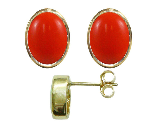 BJC® 9ct Yellow Gold Natural Peach Coral Oval Stud Earrings 3.00ct Studs