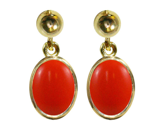 BJC® 9ct Yellow Gold Natural Peach Coral Single Drop Dangling Studs Earrings