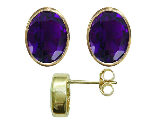 BJC® 9ct Yellow Gold Natural Amethyst Oval Stud Earrings 3.00ct Studs Brand New