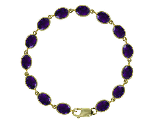 BJC® 9ct Yellow Gold Natural Amethyst 21.00ct Oval Gemstone Tennis Bracelet 7.5