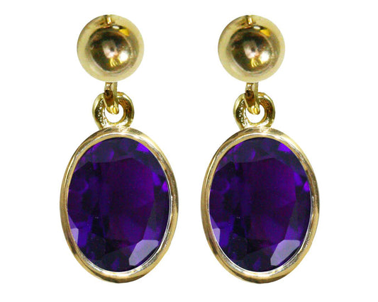 BJC® 9ct Yellow Gold Natural Amethyst Oval Single Drop Dangling Studs Earrings