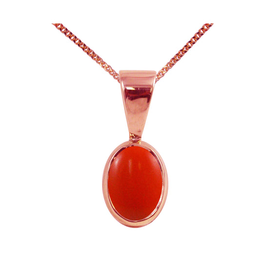 Natural Peach Coral Single Drop Oval Pendant & Necklace Available in White / Yellow / Rose Gold