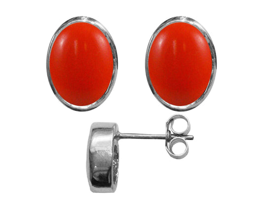 BJC® Sterling Silver Natural Peach Coral Oval Stud Earrings 3.00ct Studs 925