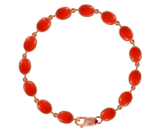 BJC® 9ct Rose Gold Natural Peach Coral 21.00ct Oval Gemstone Tennis Bracelet