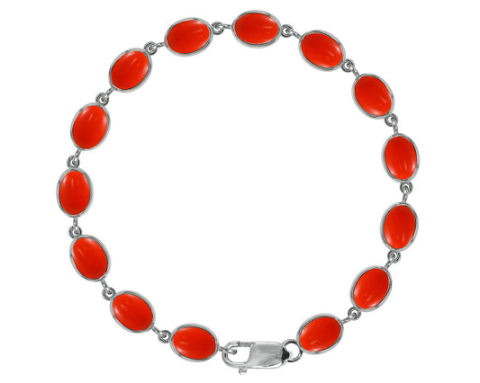 BJC® 9ct White Gold Natural Peach Coral 21.00ct Oval Gemstone Tennis Bracelet