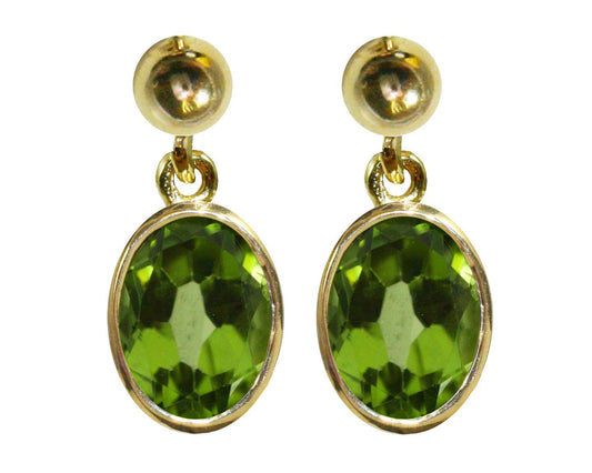 BJC® 9ct Yellow Gold Natural Peridot Oval Single Drop Dangling Studs Earrings