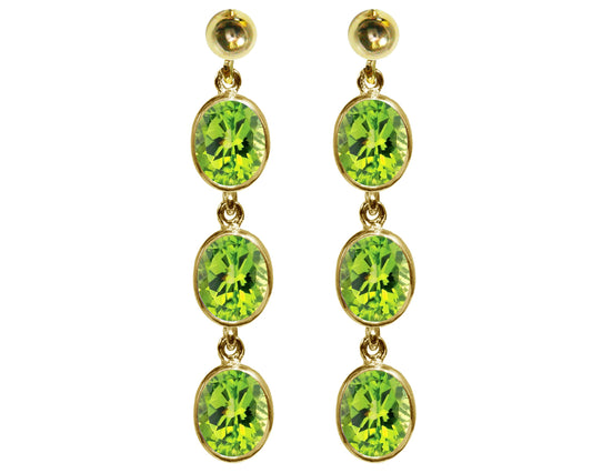 BJC® 9ct Yellow Gold Natural Peridot Oval Triple Drop Dangling Studs Earrings