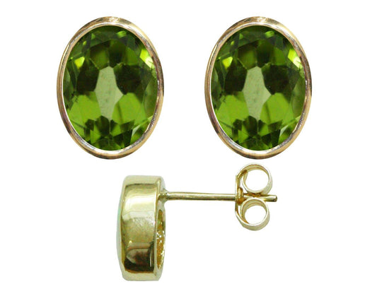 BJC® 9ct Yellow Gold Natural Peridot Oval Stud Earrings 3.00ct Studs Brand New