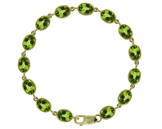 BJC® 9ct Yellow Gold Natural Peridot 21.00ct Oval Gemstone Tennis Bracelet 7.5