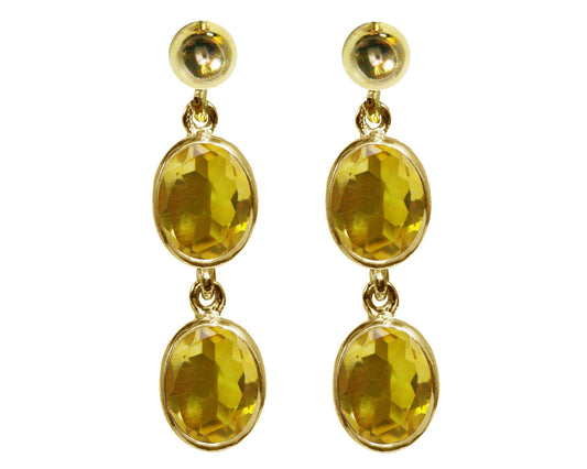BJC® 9ct Yellow Gold Natural Citrine Oval Double Drop Dangling Studs Earrings