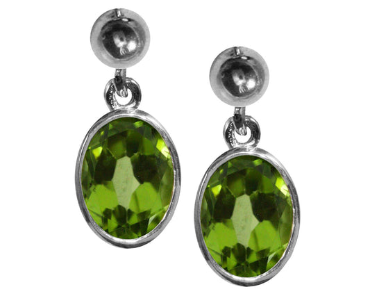 BJC® Sterling Silver Natural Peridot Oval Single Drop Dangling Studs Earrings