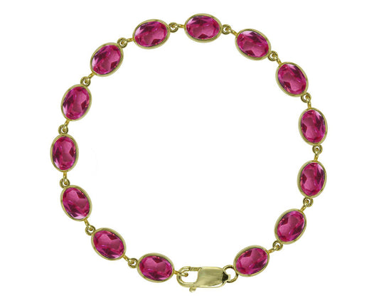 BJC® 9ct Yellow Gold Natural Pink Topaz 21.00ct Oval Gemstone Tennis Bracelet