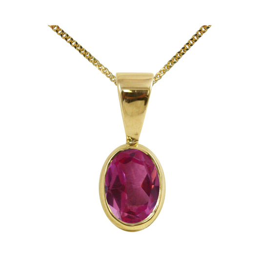 Natural Pink Topaz Single Drop Oval Pendant & Necklace Available in White / Yellow / Rose Gold