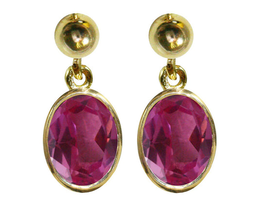 BJC® 9ct Yellow Gold Natural Pink Topaz Oval Single Drop Dangling Studs Earrings
