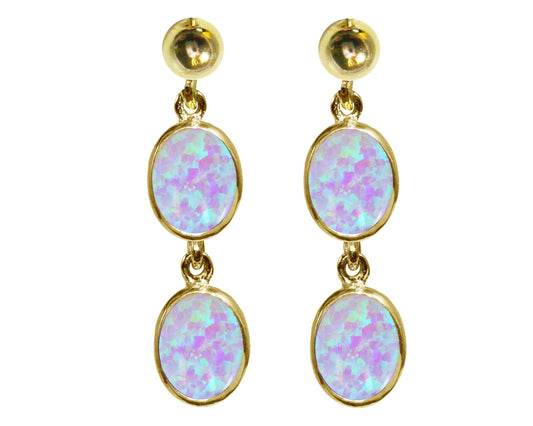BJC® 9ct Yellow Gold Stunning Opal Oval Double Drop Dangling Studs Earrings