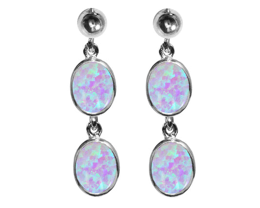 BJC® Sterling Silver Cultured Opal Oval Double Drop Dangling Studs Earrings