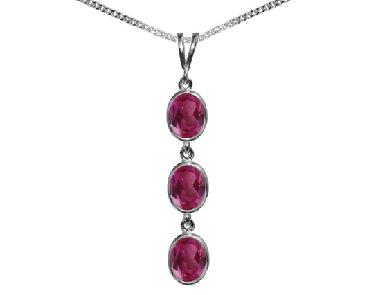 BJC® Sterling Silver 925 Natural Pink Topaz Triple Drop Oval Pendant & Necklace